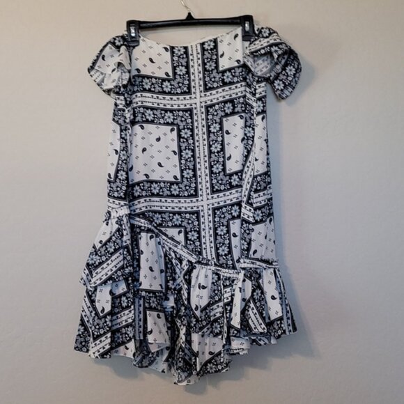 Anthropologie Cinq a Sept Minella off Shoulder Asymmetric Blue White Dress SZ 8 - Picture 7 of 13